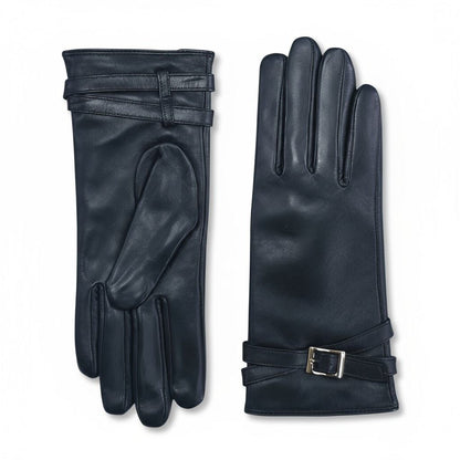 Womens Italian Leather Winter Buckle Soft Wool Lining Gloves - L-GLV-601