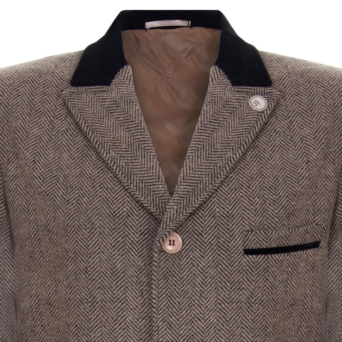 Mens 3/4 Brown Long Crombie Overcoat Jacket Herringbone Tweed Coat Peaky Blinder - Upperclass Fashions 