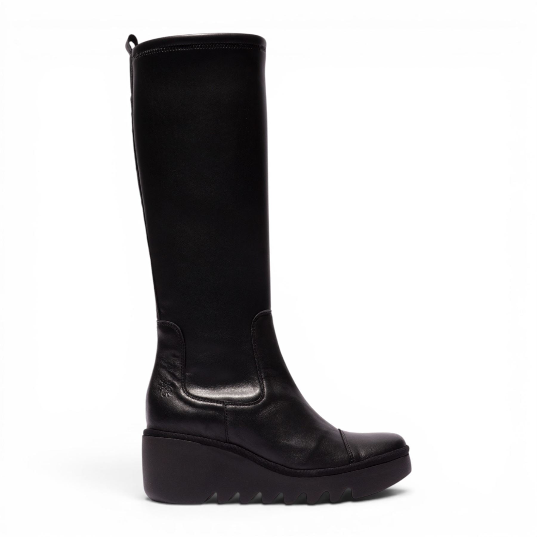 Fly London Womens Black Leather High Wedge Heel Long Boots - BUDI603