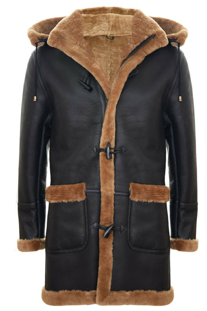 Mens Sheepskin Hooded Duffle Overcoat-Isleworth