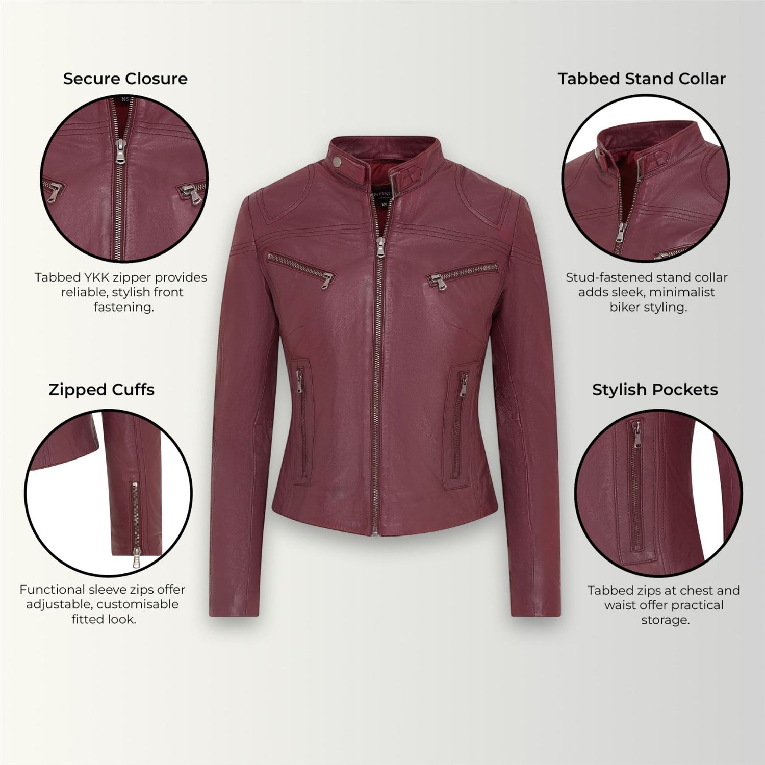 Womens Slim-Fit Leather Biker Jacket-Maldon