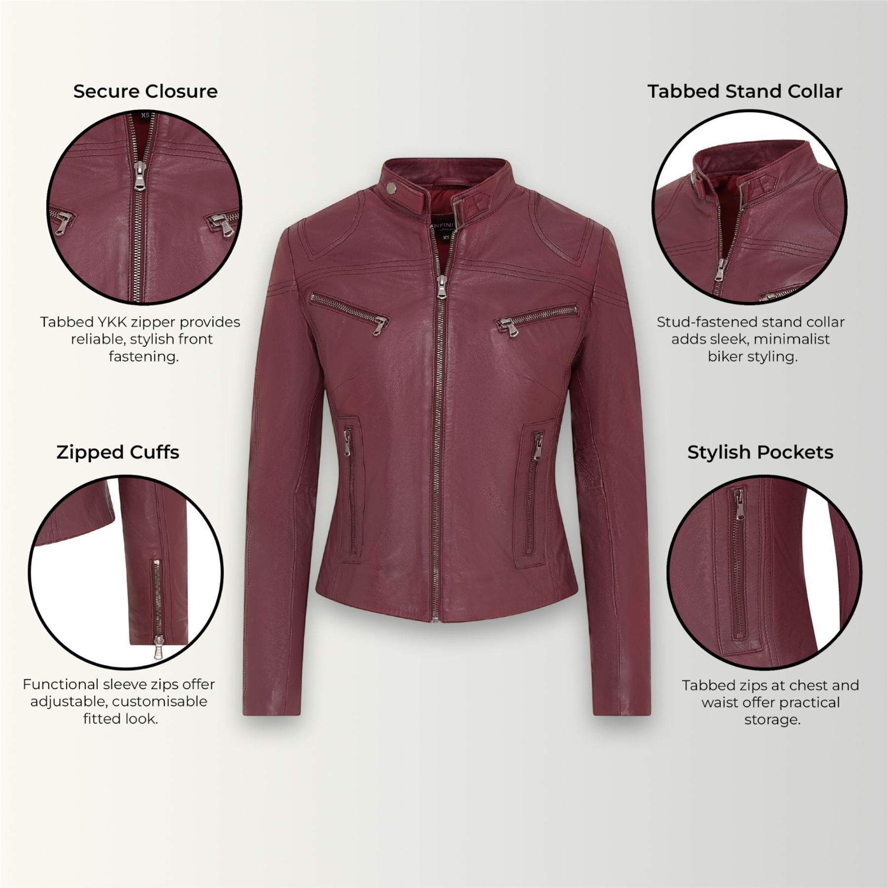Womens Slim-Fit Leather Biker Jacket-Maldon