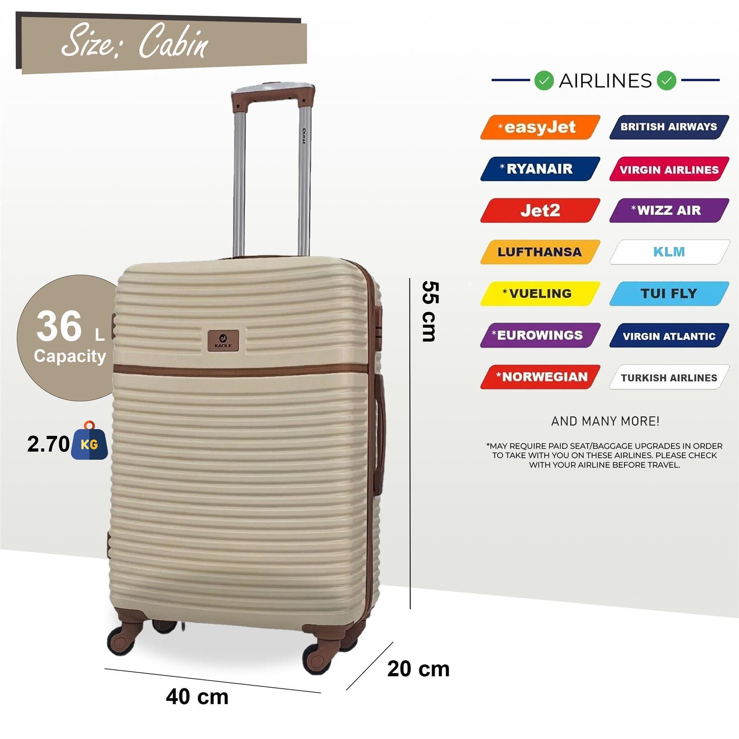 Hardshell Cabin Robust 4 Wheel ABS Luggage Travel Bag