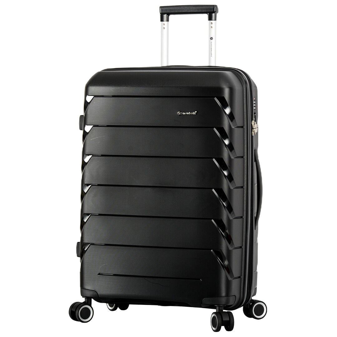 Black 8 Wheel Hard Shell Strong Cabin Suitcase Set Luggage - Upperclass Fashions 