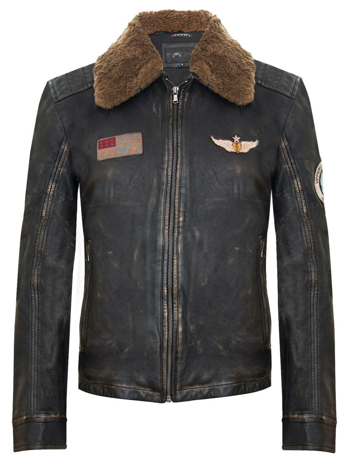 Mens Badged Leather Vintage Black Jacket-Chesham