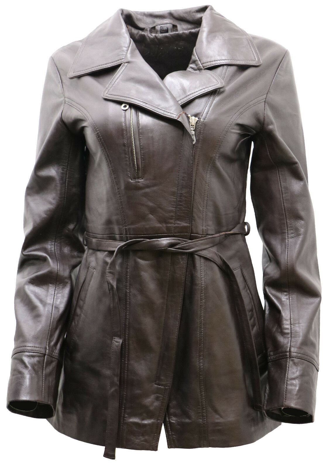 Womens Md Length Leather Biker Jacket-Okehampton