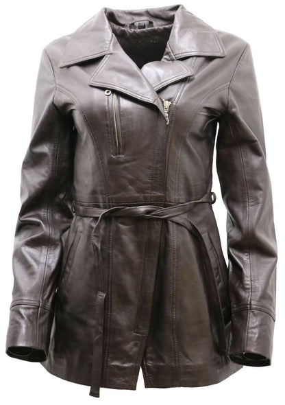 Womens Md Length Leather Biker Jacket-Okehampton