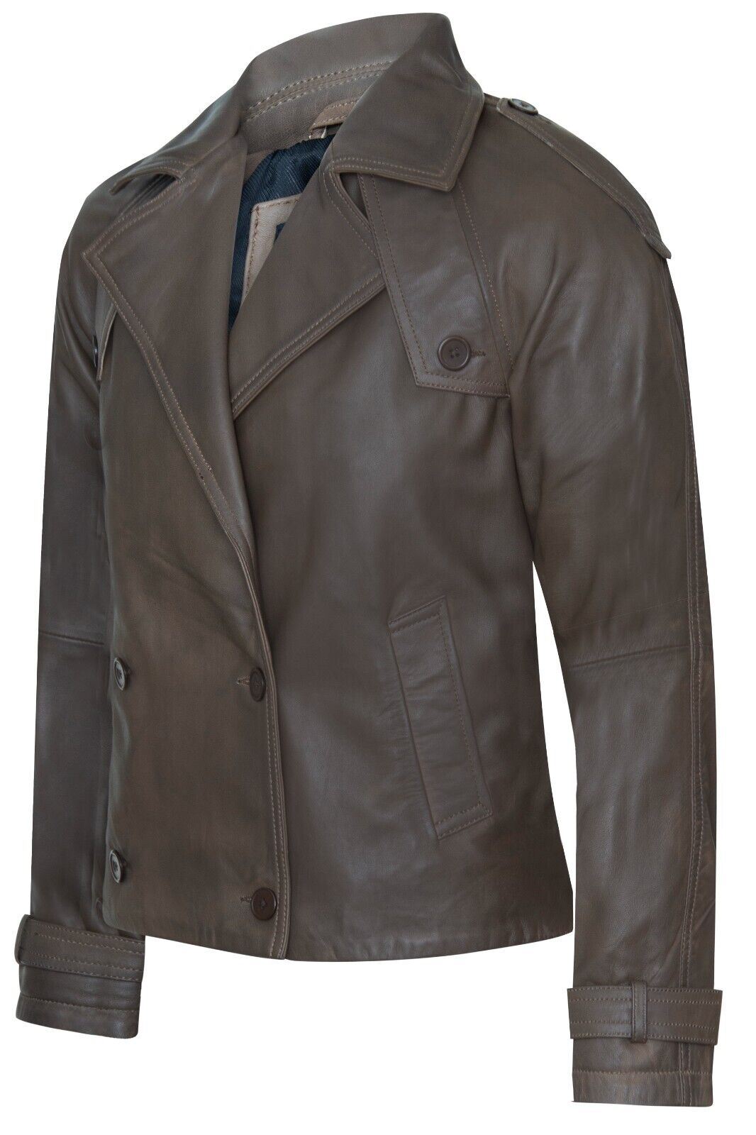 Womens Cropped Oversized Trench Leather Jacket - Warwick