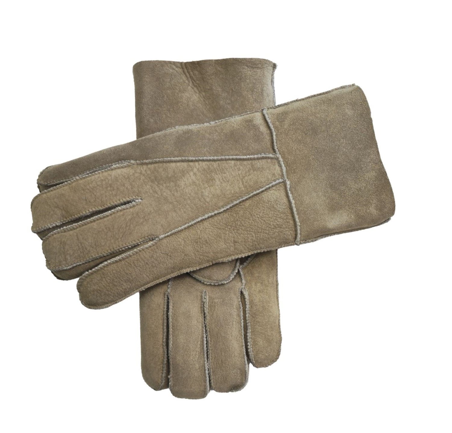 Unisex Sheepskin Suede Gloves with Roll Up/Down Cuff