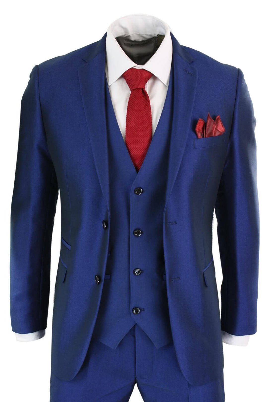 Mens 3 Piece Shiny Royal Blue Classic Suit