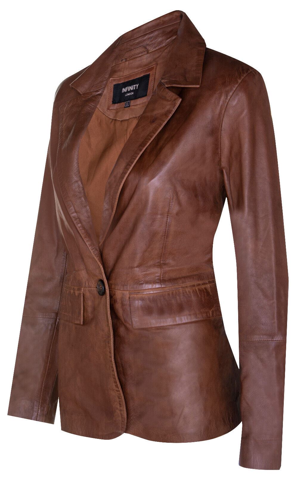 Womens One Button Leather Blazer Jacket-Newhaven