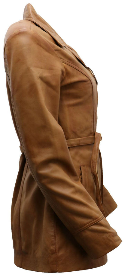 Womens Md Length Leather Biker Jacket-Okehampton