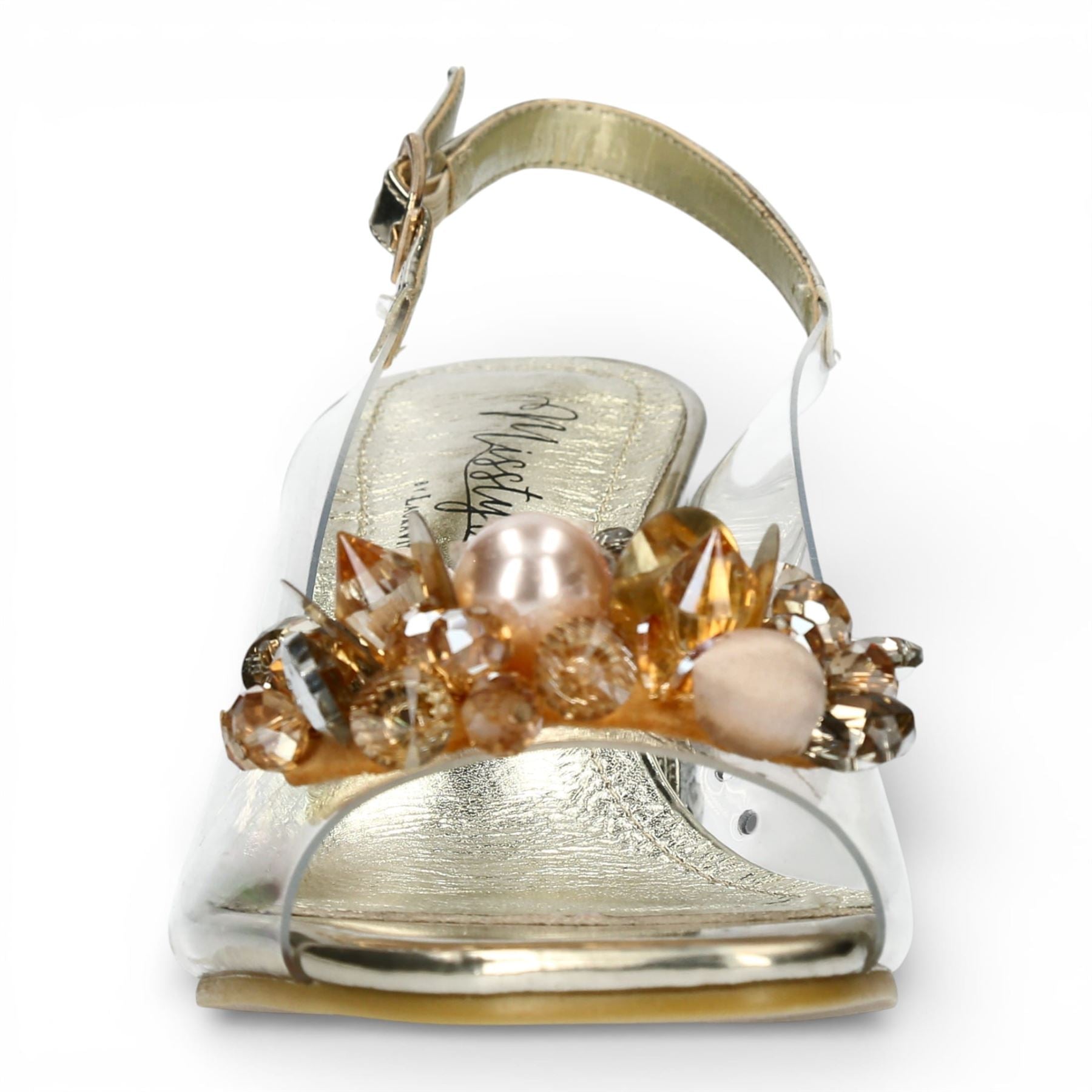 Laura Vita Women’s Clear Golden Slip-On Cinderella Block Heel Sandals - Marlene 12