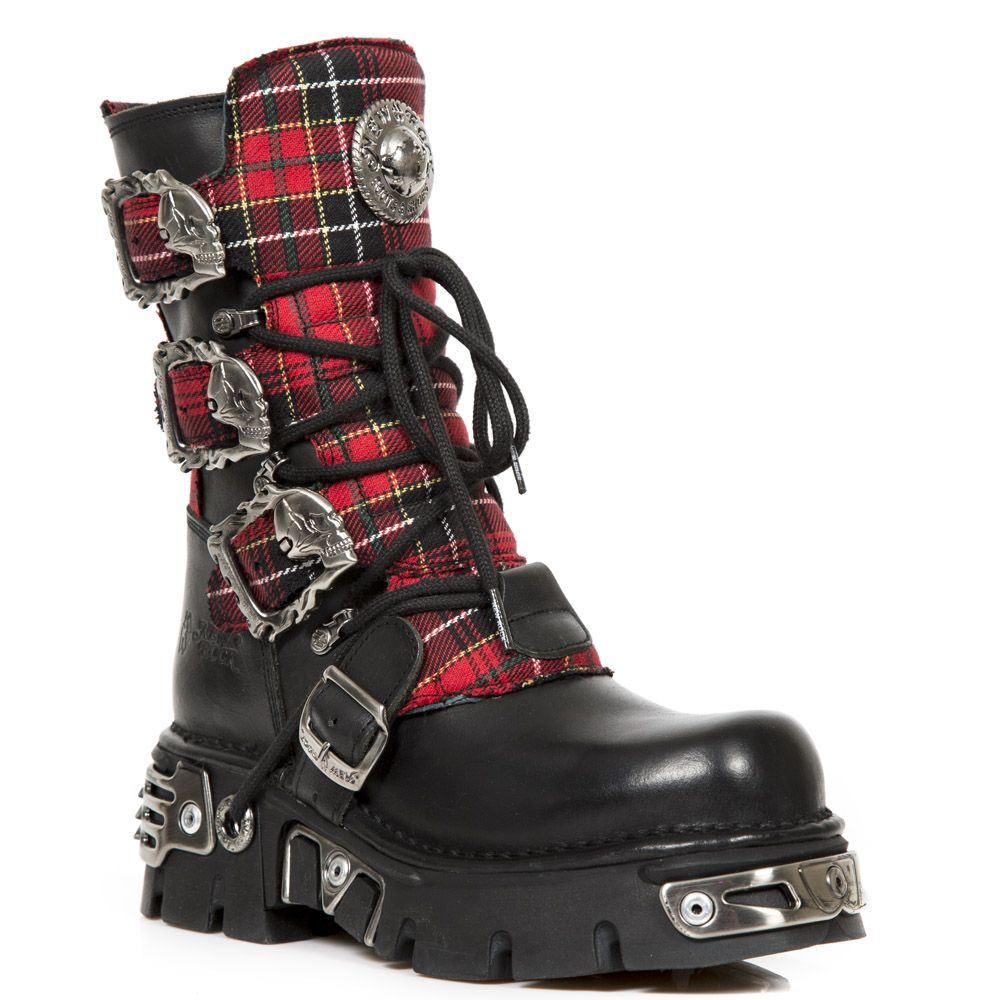 New Rock Tartan Leather Gothic Boots-391T-S1