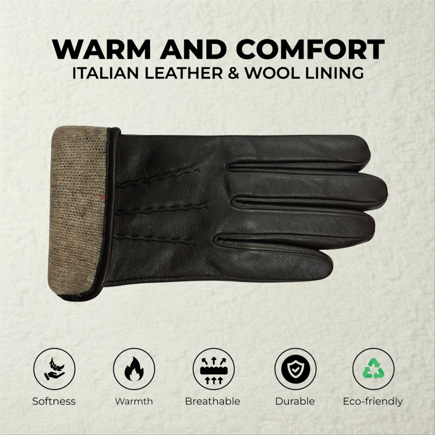 Womens Italian Leather Winter Stitch Line Design Soft Wool Lining Gloves