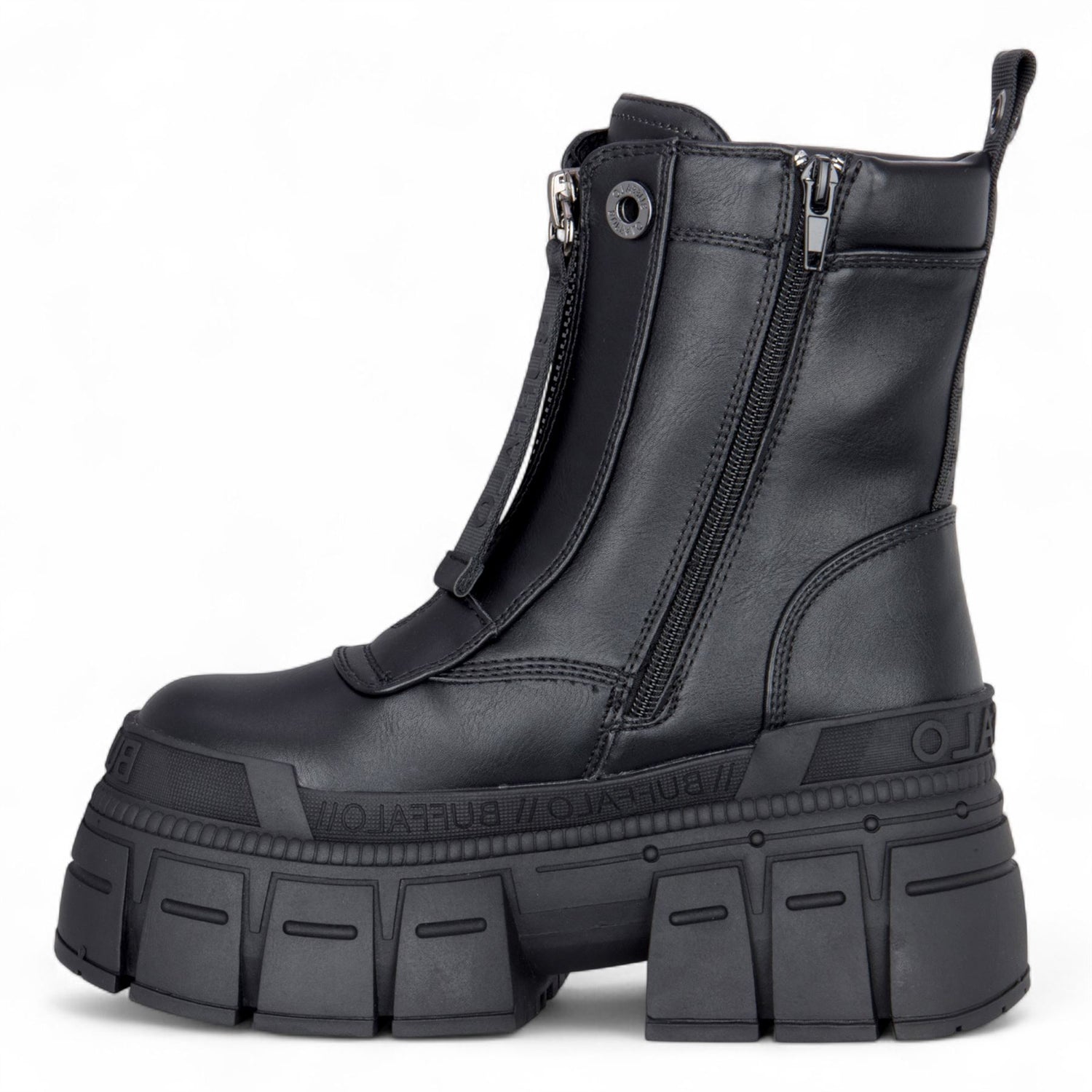 Buffalo Womens Black Chunky Platform Front Zip High Ankle Combat Boots - Gospher