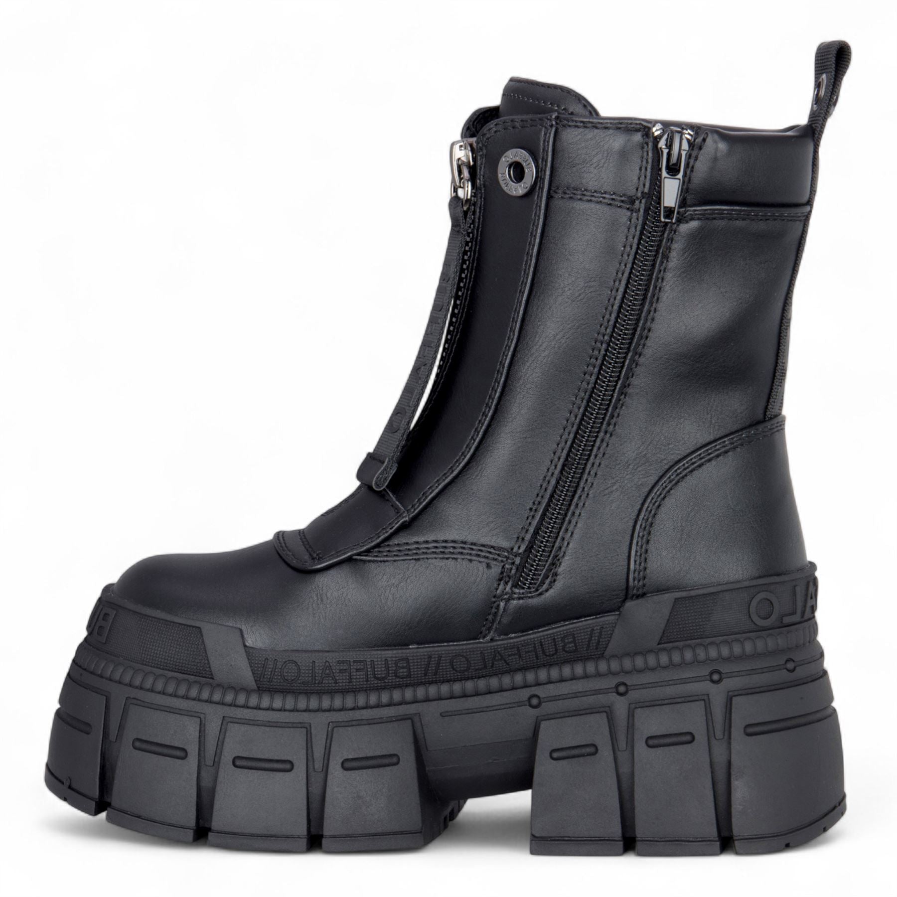 Buffalo Womens Black Chunky Platform Front Zip High Ankle Combat Boots - Gospher