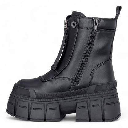 Buffalo Womens Black Chunky Platform Front Zip High Ankle Combat Boots - Gospher