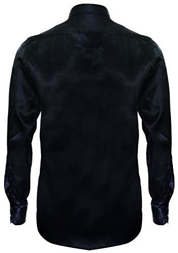 Mens Navy Satin Silk Shirt Smart Casual Button Down Cuff TailoNavy Fit - Upperclass Fashions 
