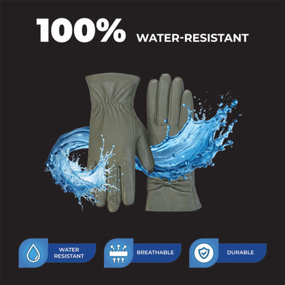 Womens Italian Leather Winter Bow Design Soft Wool Lining Gloves - L-GLV-401