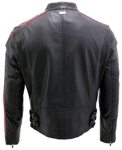 Mens Cafe Racing Striped Leather Jacket-Stocksbridge - Upperclass Fashions 