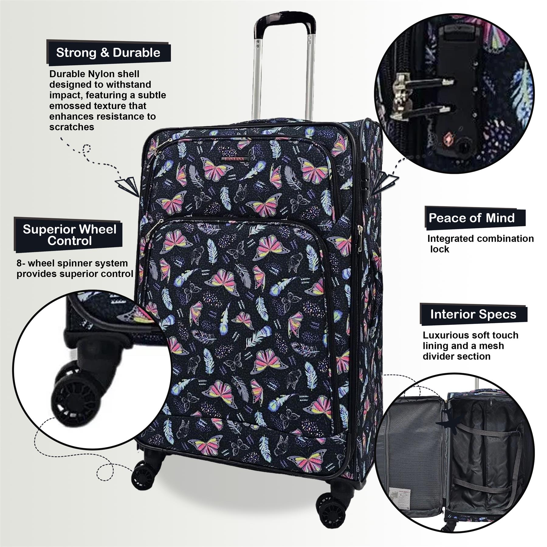 Ashville Large Soft Shell Suitcase in Butterfly