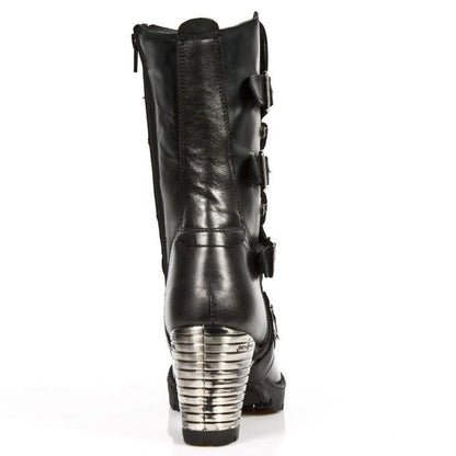 New Rock Ladies Black Leather Metallic Gothic Boots- TR003-S1 - Upperclass Fashions 