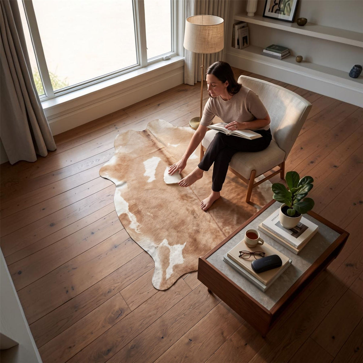 Natural Cow Leather Cowhide Hairon Rug - Hereford