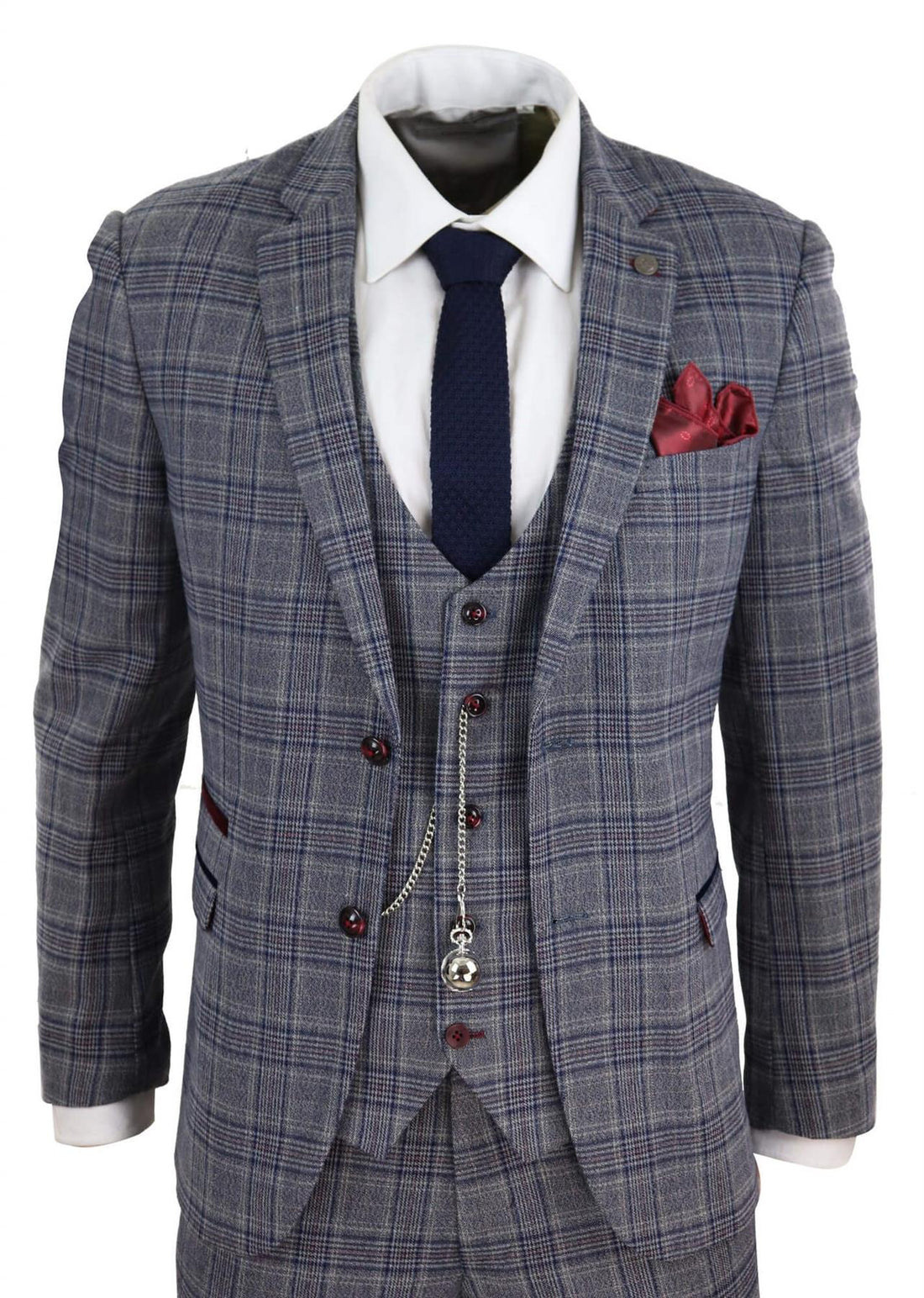 Mens 3 Piece Grey Herringbone Tweed Check Suit