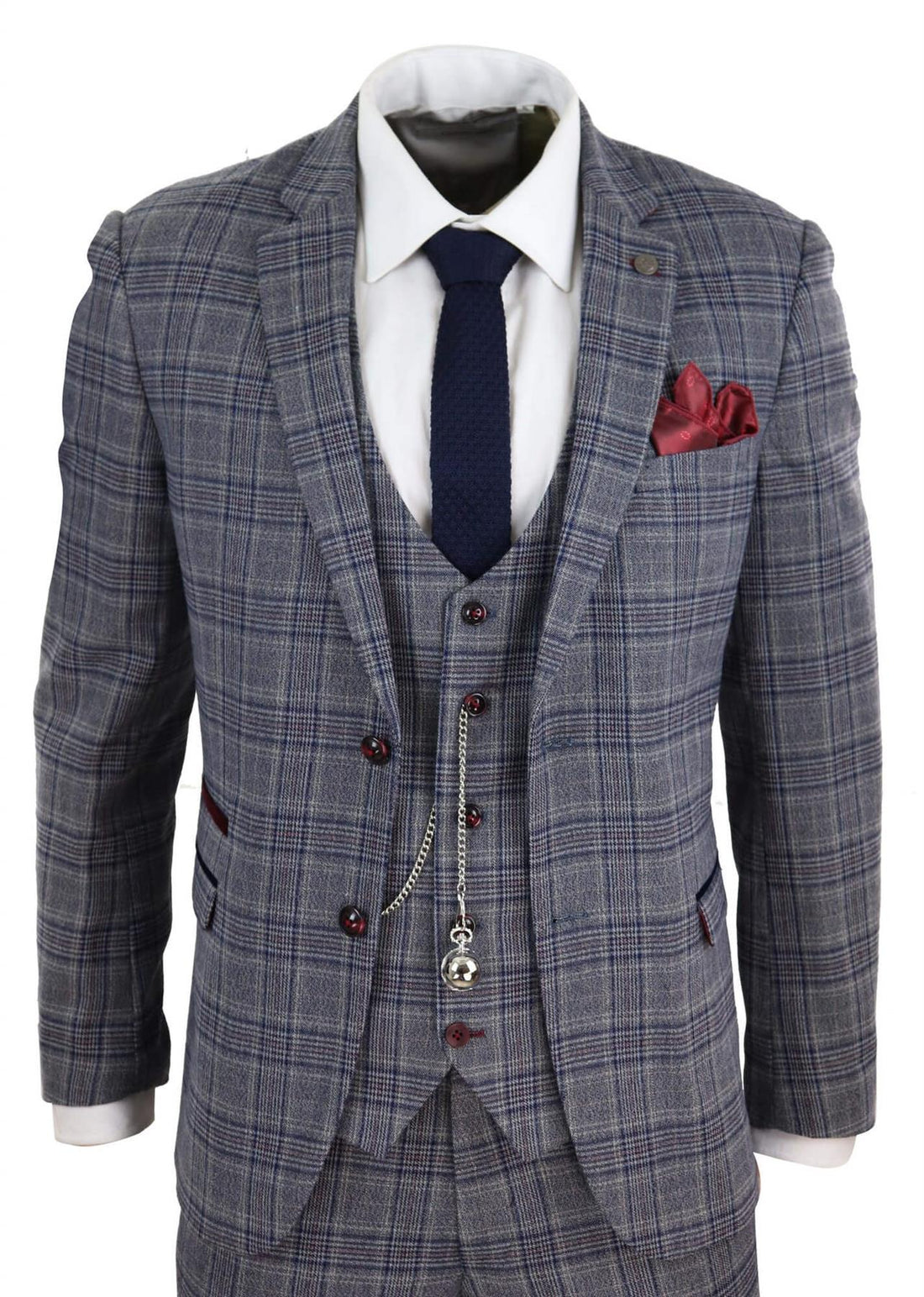 Mens 3 Piece Grey Herringbone Tweed Check Suit - Upperclass Fashions 