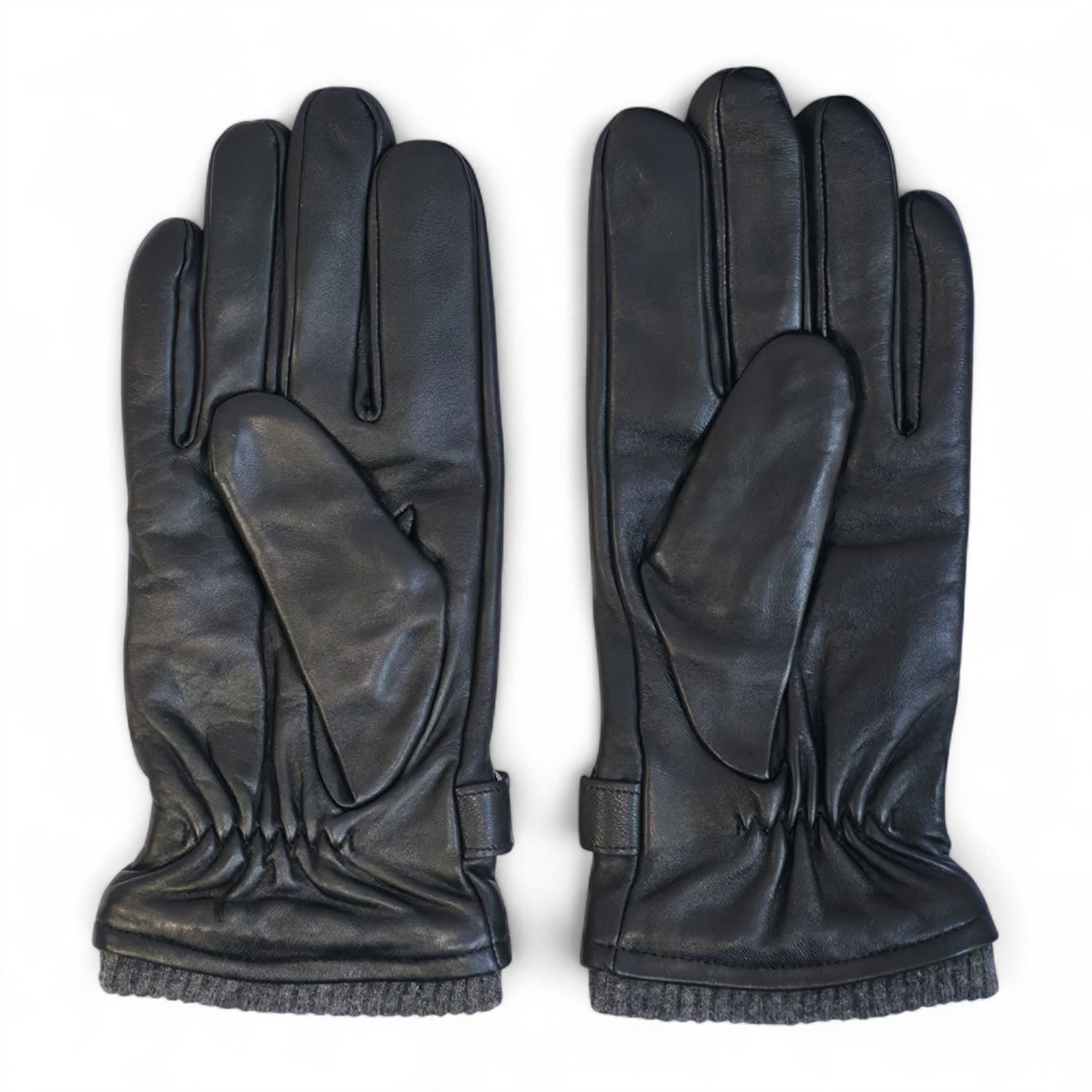 Men’s Italian Leather Warm Wool Lining Winter Knit Rib Gloves - M-LGV-105