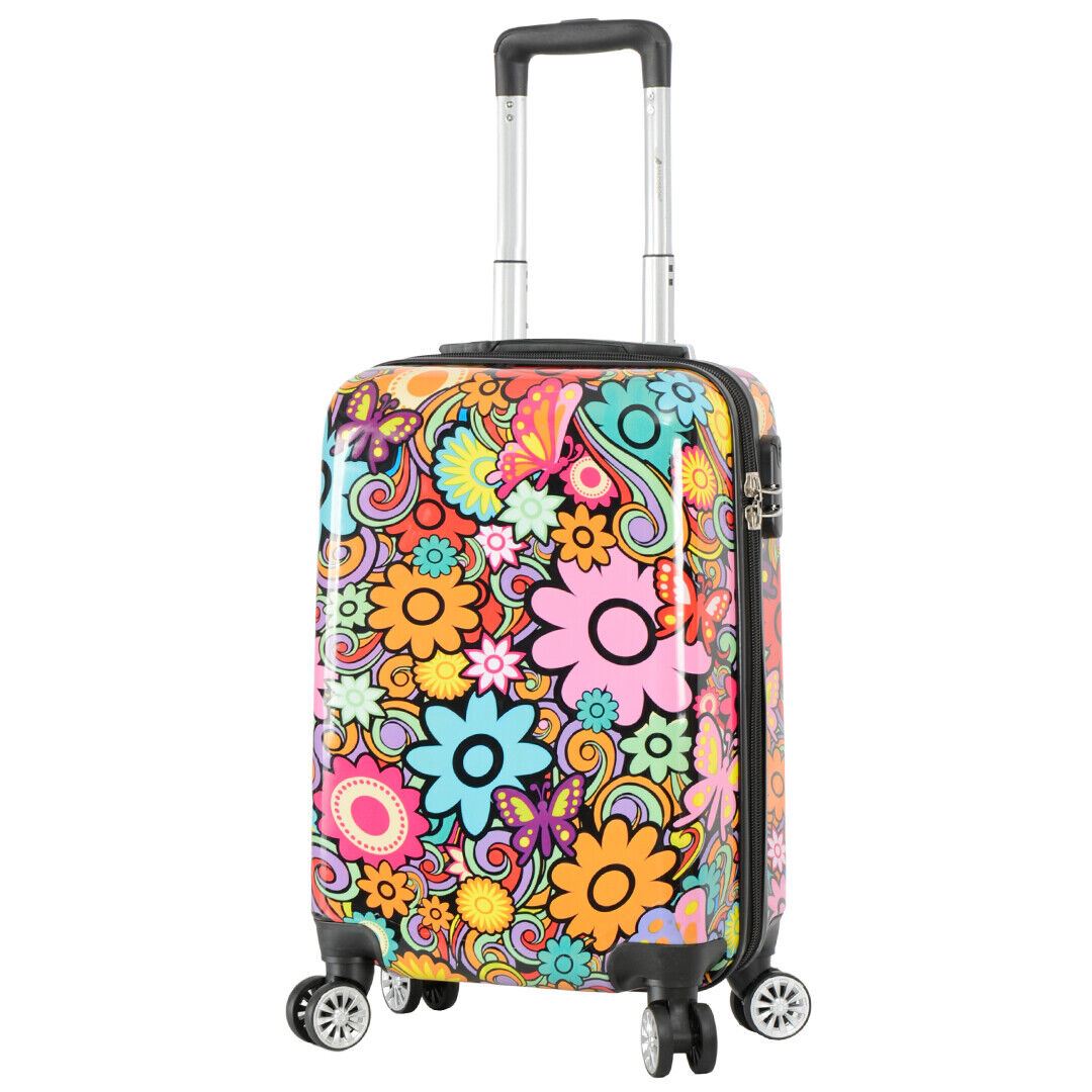 Hard Shell 4 Wheel Suitcase Print Luggage Lightweight Cabin Travel Bags