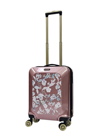 Hard Shell Pink 4 Wheel Suitcase Flower Print Luggage Cabin - Upperclass Fashions 