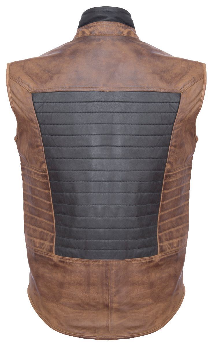 Mens Black/Brown Padded Leather Gilet-Guildford