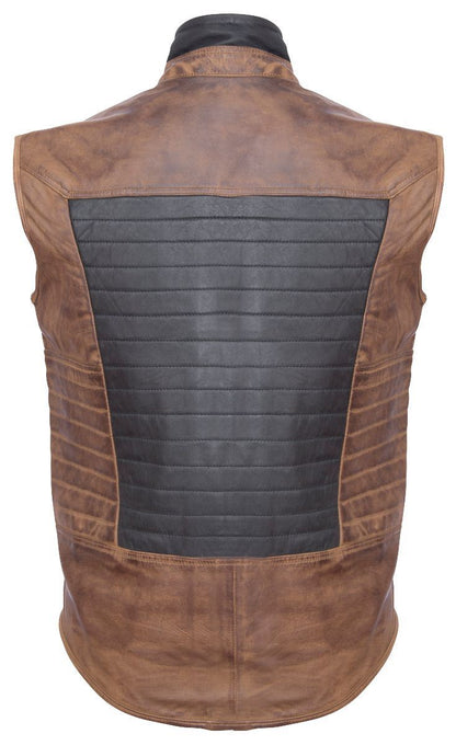 Mens Black/Brown Padded Leather Gilet-Guildford