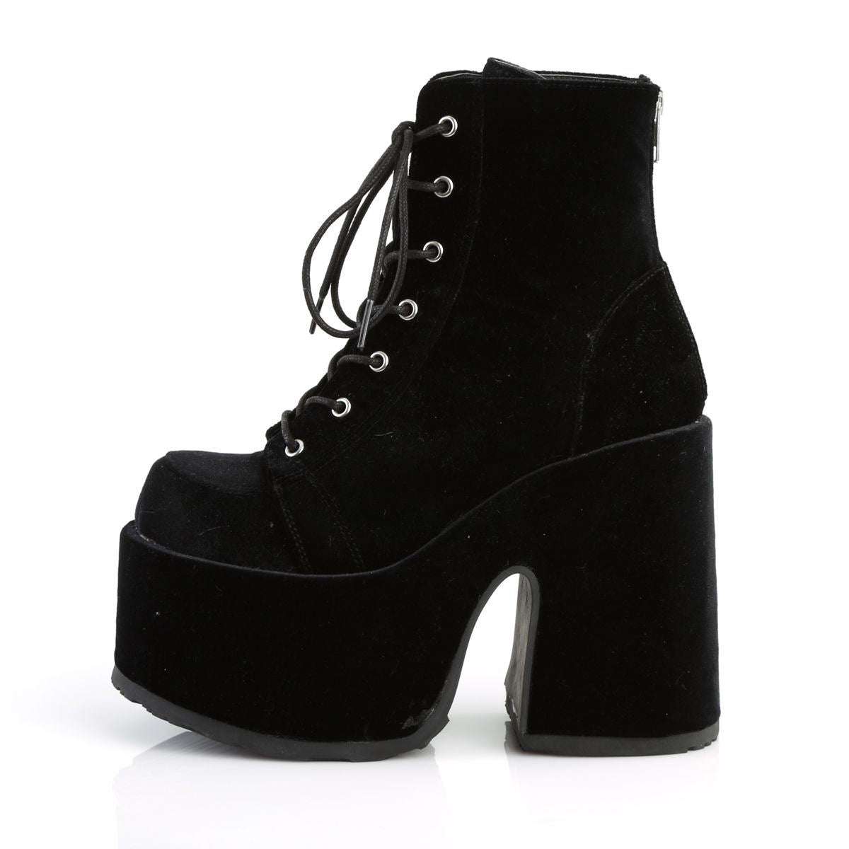 Demonia Camel 203 Black Velvet Platform Ankle Boots - Upperclass Fashions 