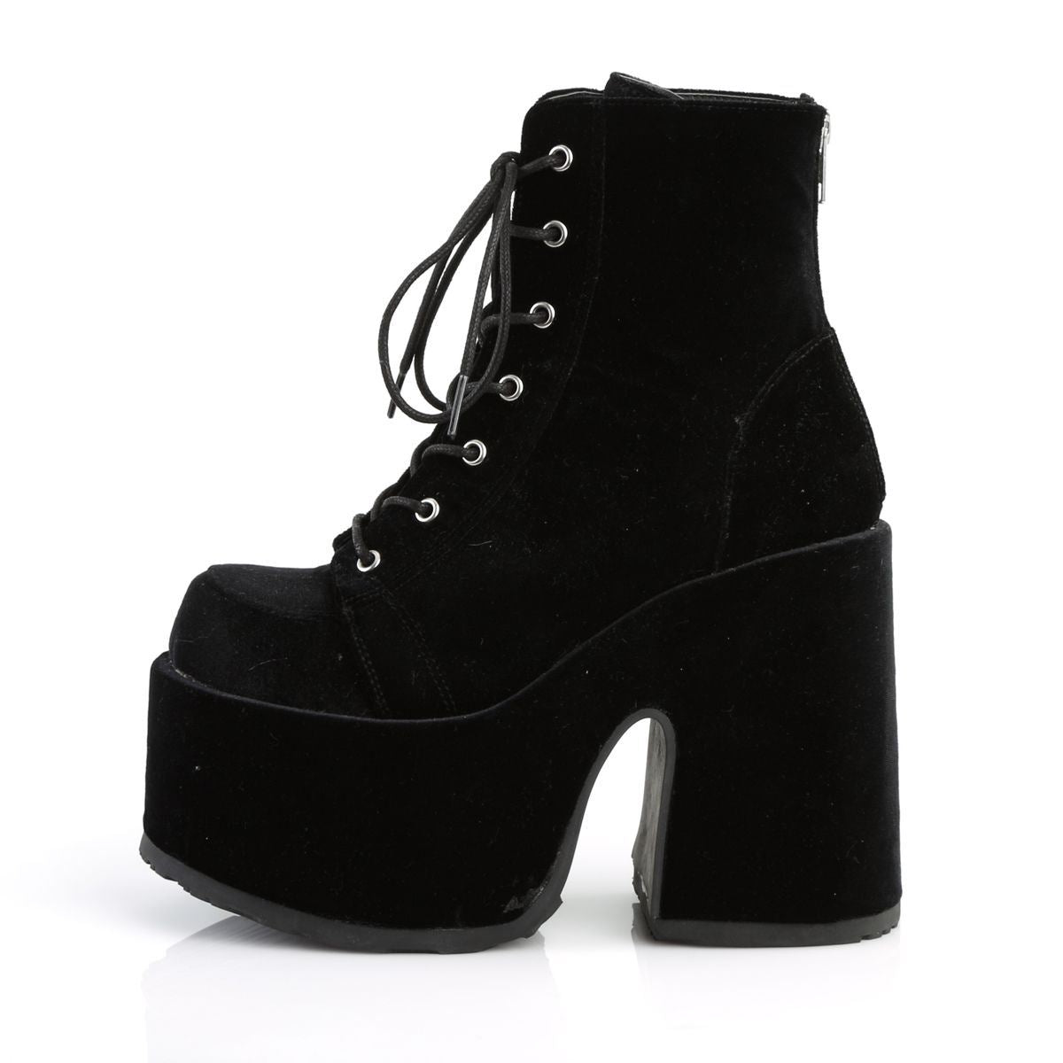 Demonia Camel 203 Black Velvet Platform Ankle Boots