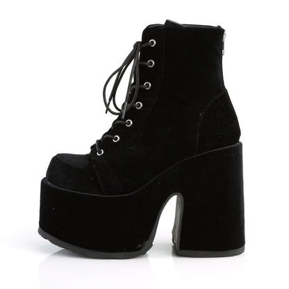 Demonia Camel 203 Black Velvet Platform Ankle Boots