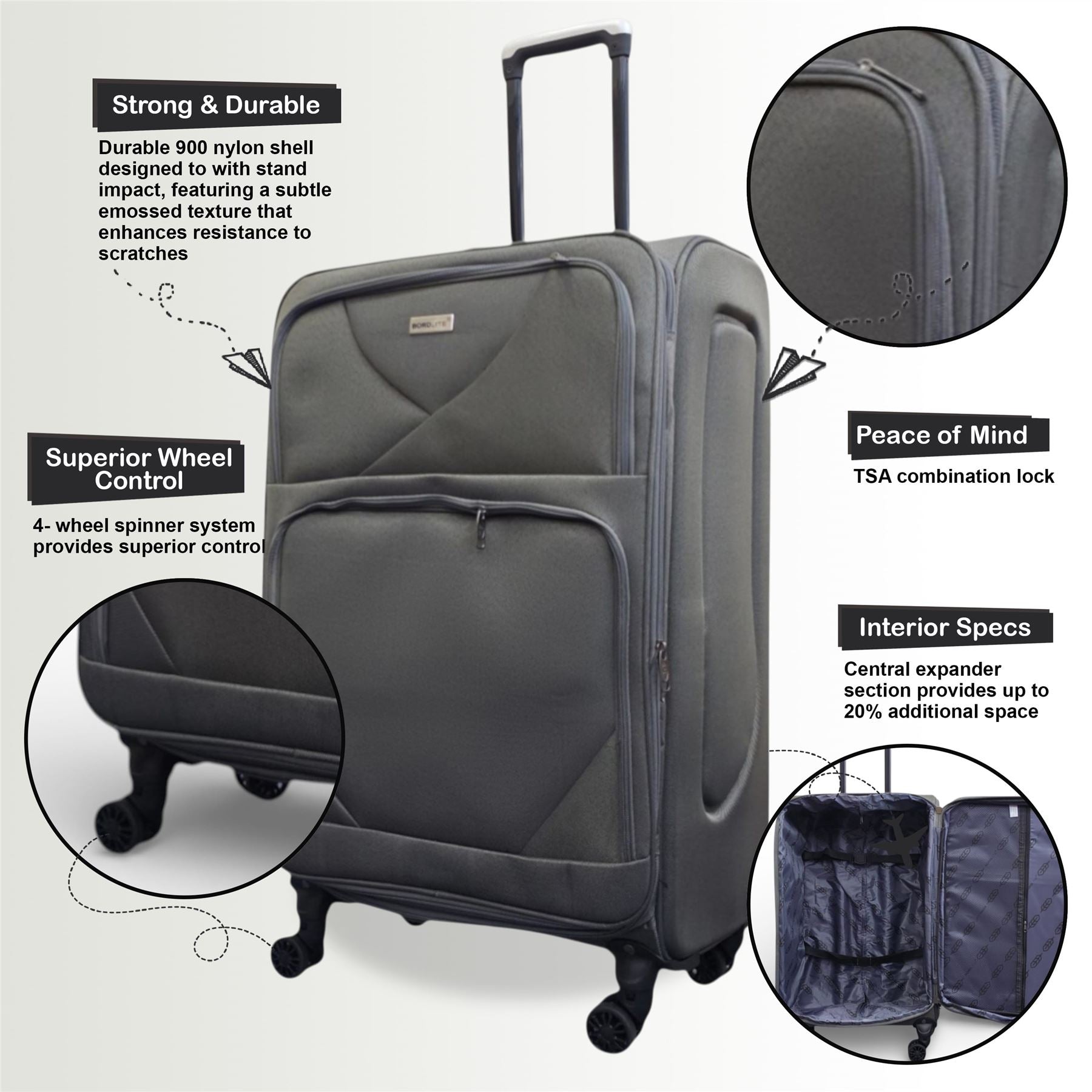 Nagoya Set of 5 Soft Shell Suitcase in Grey