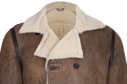 Mens Double Breasted Shearling Sheepskin Coat-Kington