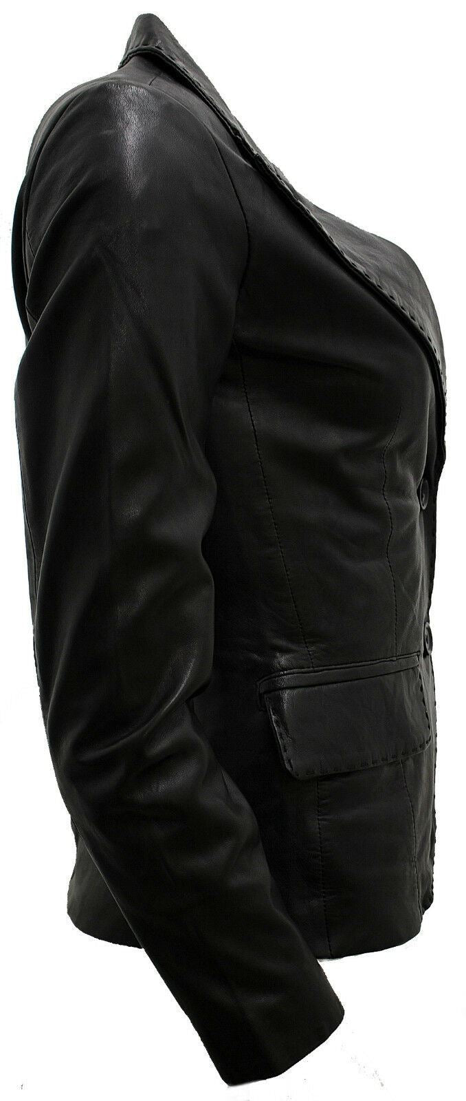 Womens 2 Button Leather Blazer Jacket-Newport