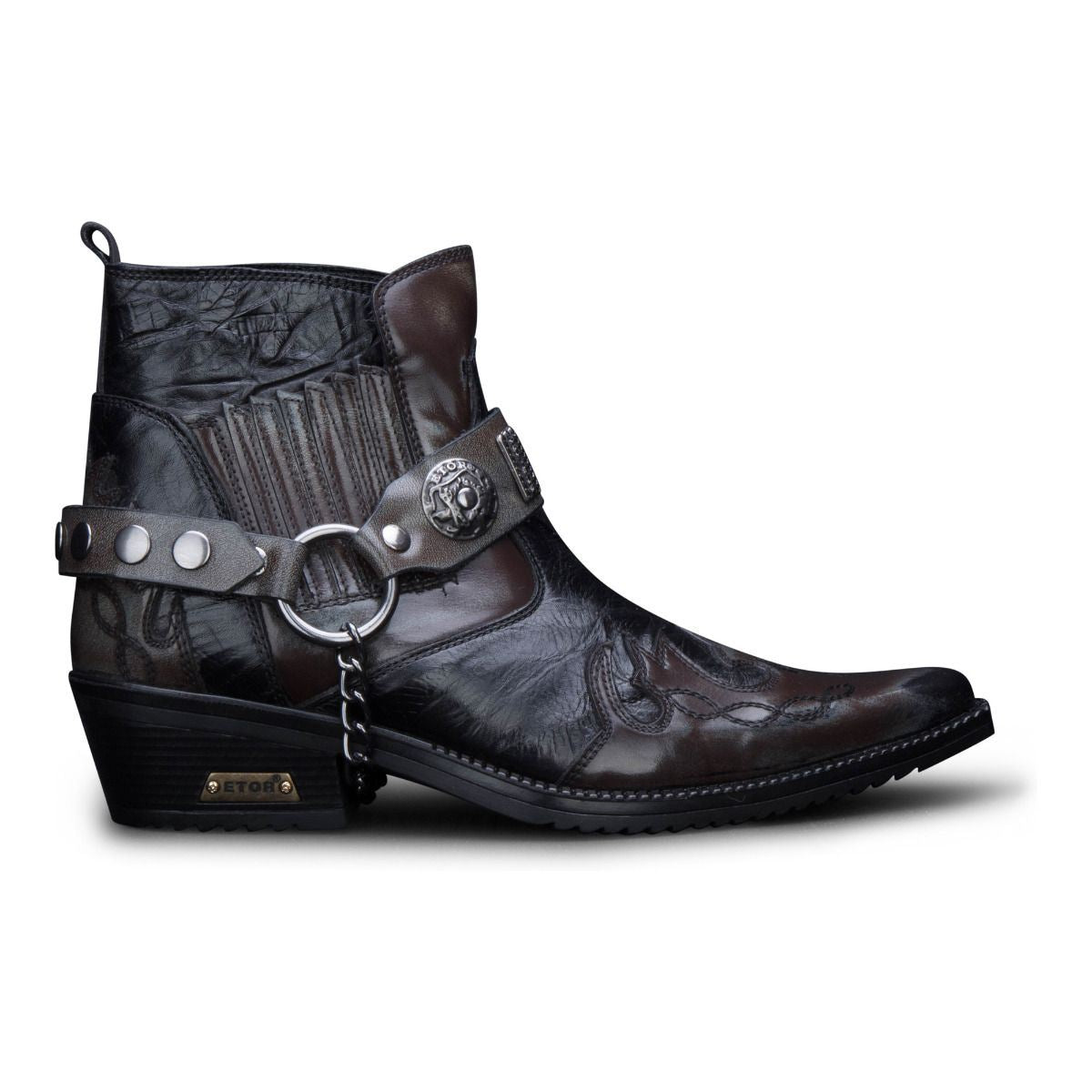 Mens Brown Leather Winklepicker Ankle Boots