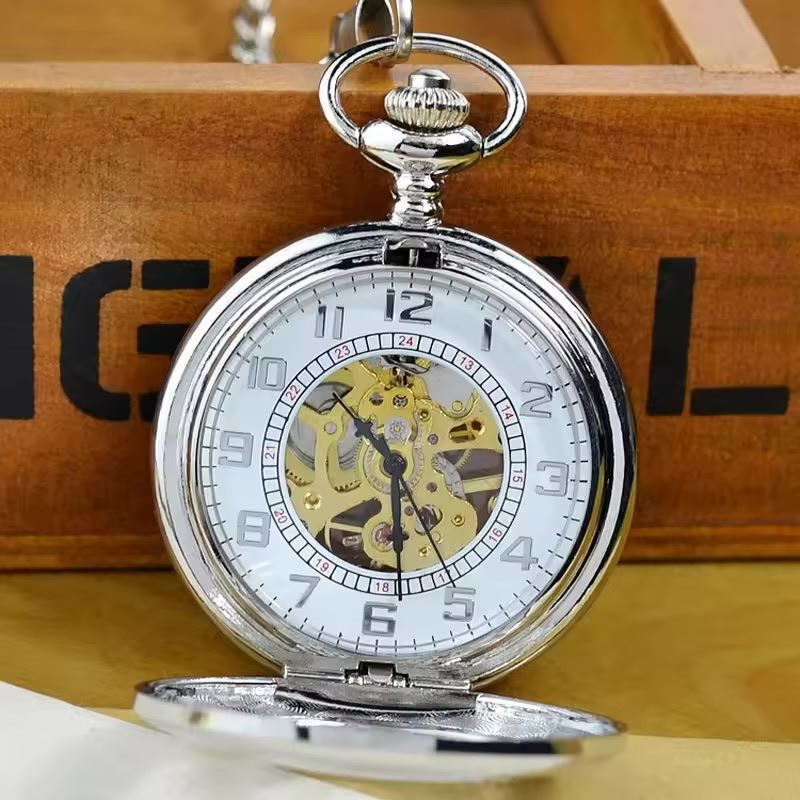 Antique Brass Alloy Skeleton Half Hunter Pocket Watch