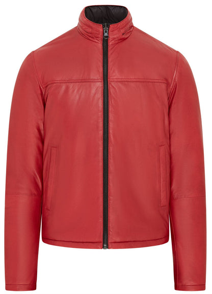 Mens Hooded Reversible Bomber Leather Jacket - Raufoss