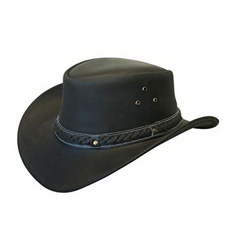 Australian Black Western Style Cowboy Outback Real Leather Aussie Bush Hat - Upperclass Fashions 