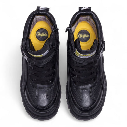 Buffalo Womens Black Chunky Platform High Ankle Combat Boots - ASPHA-COM1