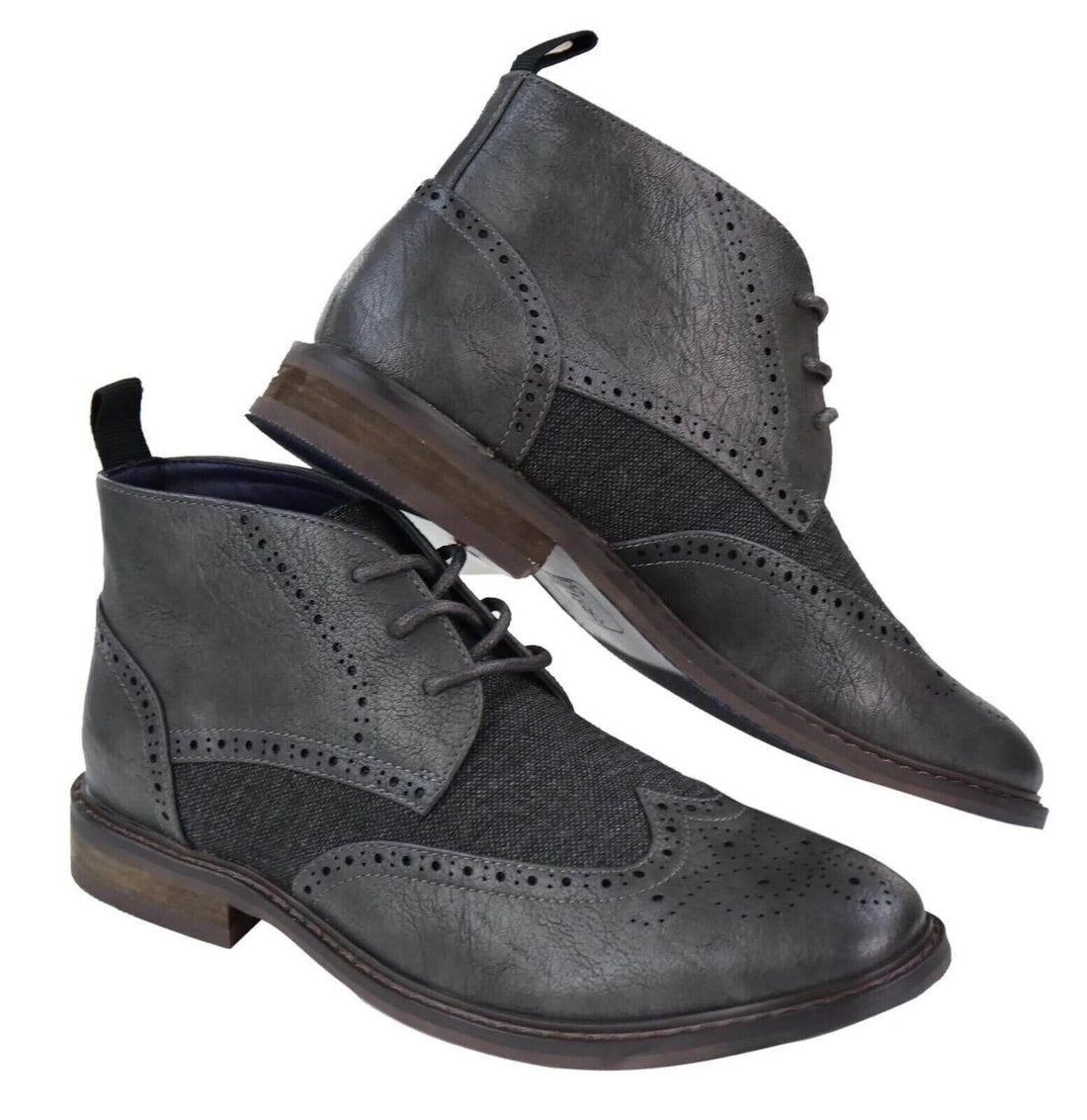 Mens Classic Tweed Oxford Brogue Ankle Boots in Grey Leather - Upperclass Fashions 