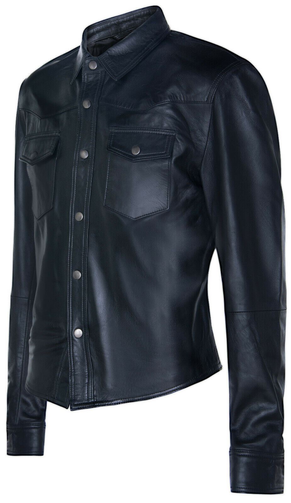 Mens Retro Denim Leather Shirt Jacket-Dorking