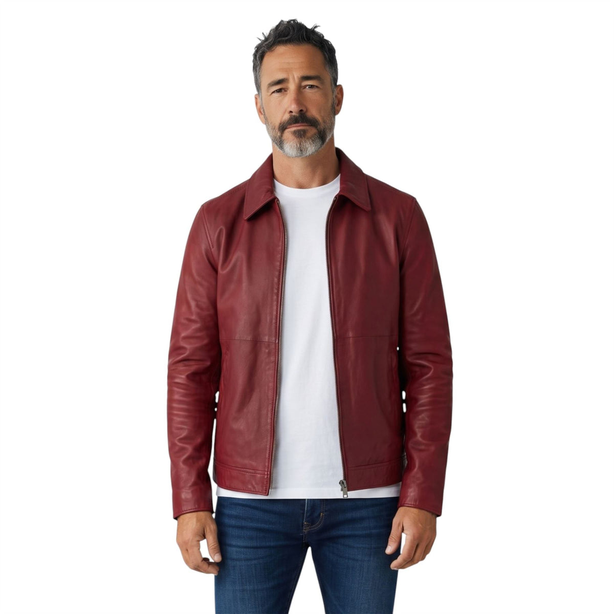 Mens Leather Harrington Collar Biker Jacket - Alpha