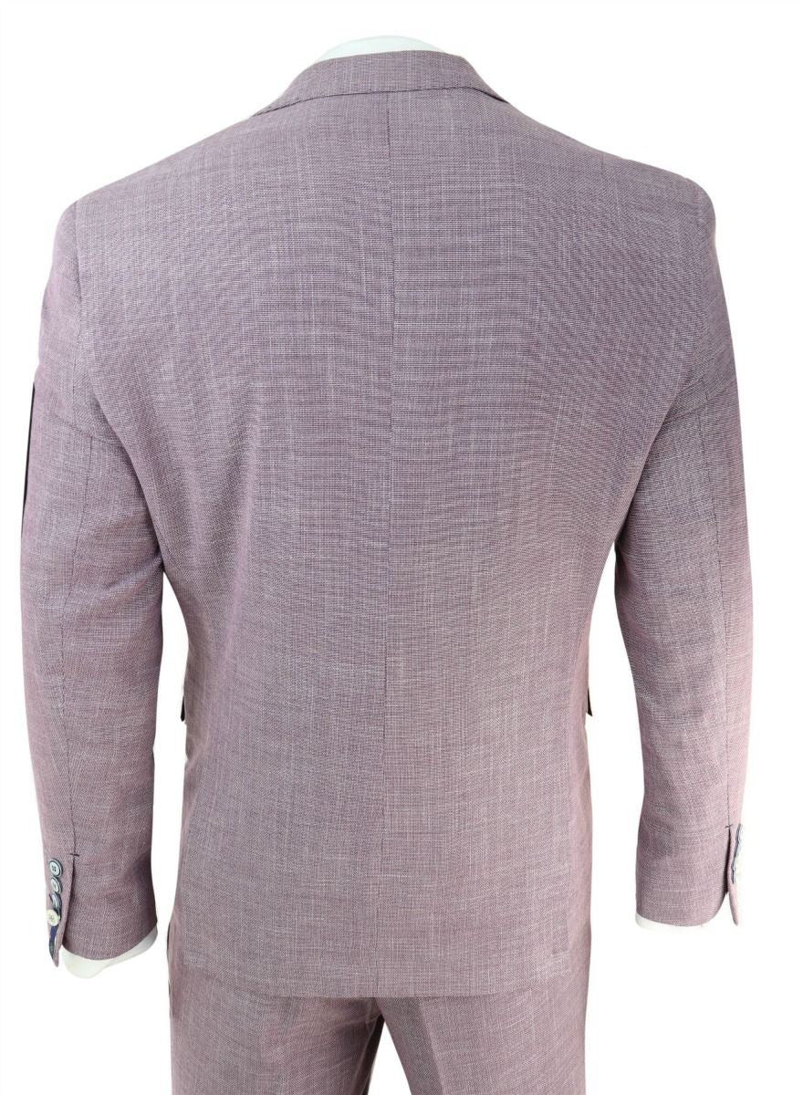 Mens 3 Piece Blush Pink Linen Summer Spring Classic Suit - Upperclass Fashions 